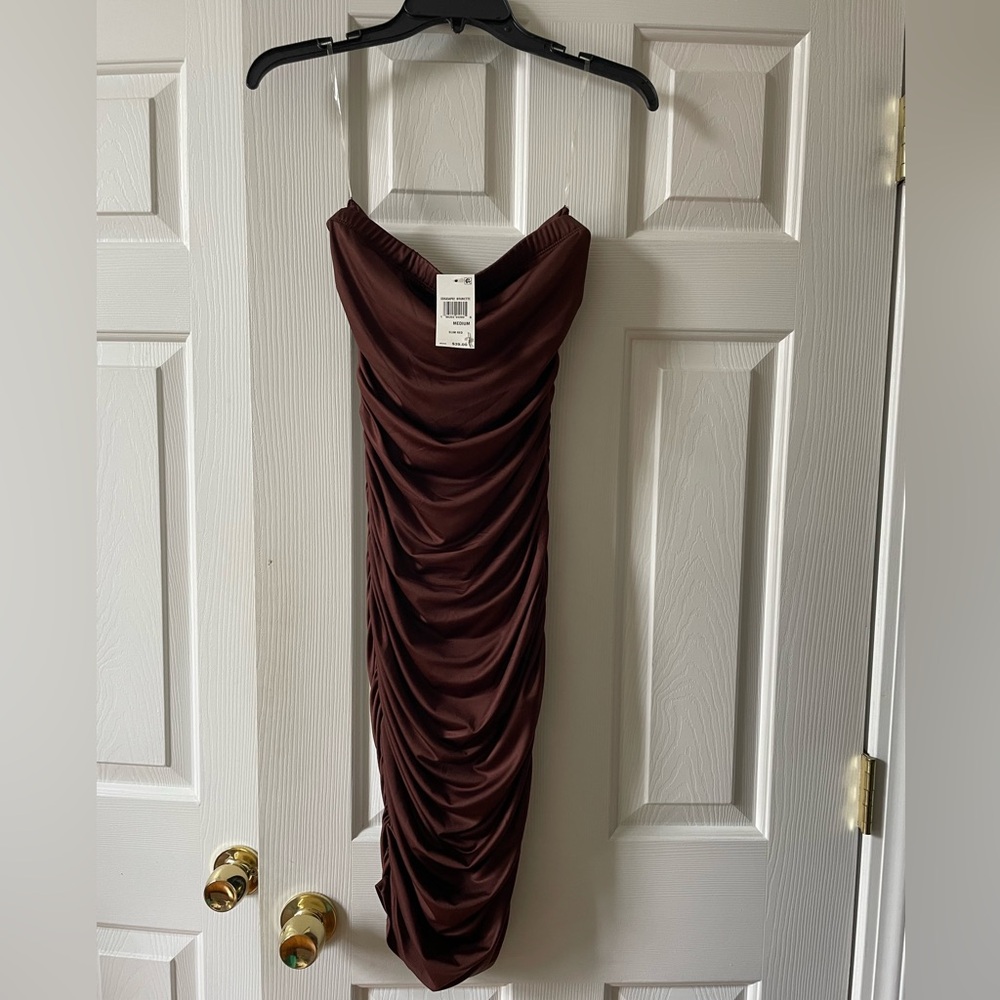 Almost Famous Brown Midi Dress with Rushing size M-NWT